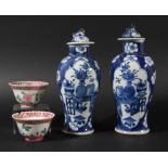 PAIR OF CHINESE BLUE AND WHITE VASES AND COVERS, Guangxu, painted with tables of vases, four