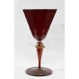 VENETIAN GLASS GOBLET, late 19th or 20th century, the octagonal bowl, baluster stem and spreading