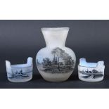 DAUM VASE a small Daum vase enamelled with a water landscape scene including Windmills, Boats and