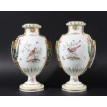 PAIR OF MEISSEN STYLE VASES, mid 19th century, of void form, painted with birds, flowers and