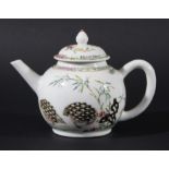 CHINESE FAMILLE ROSE TEAPOT AND COVER, probably Qianlong, the ovoid body decorated with quail and