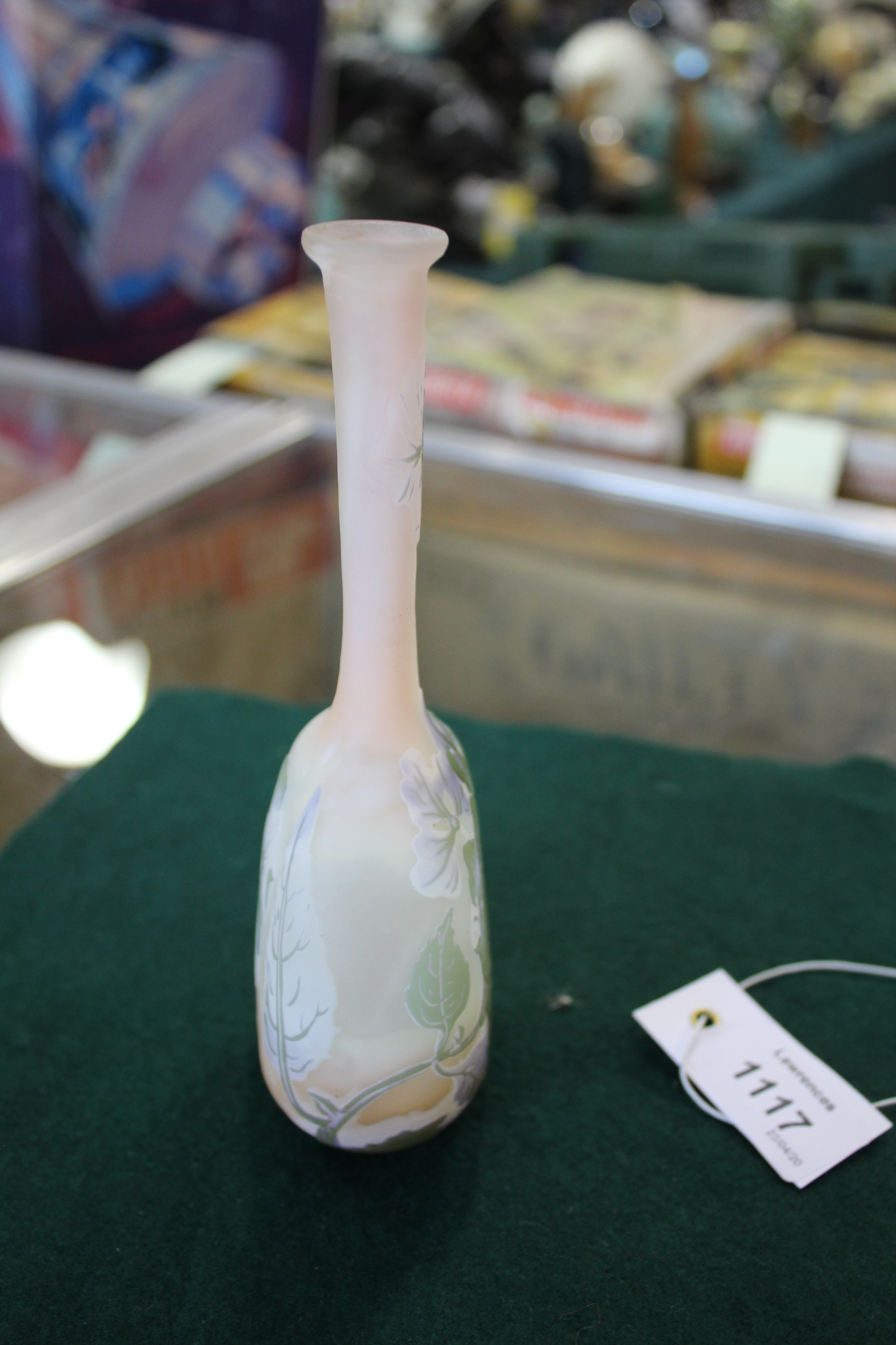 GALLE CAMEO GLASS VASE a small bottled shaped vase with a flattened circular body and slender - Image 3 of 14