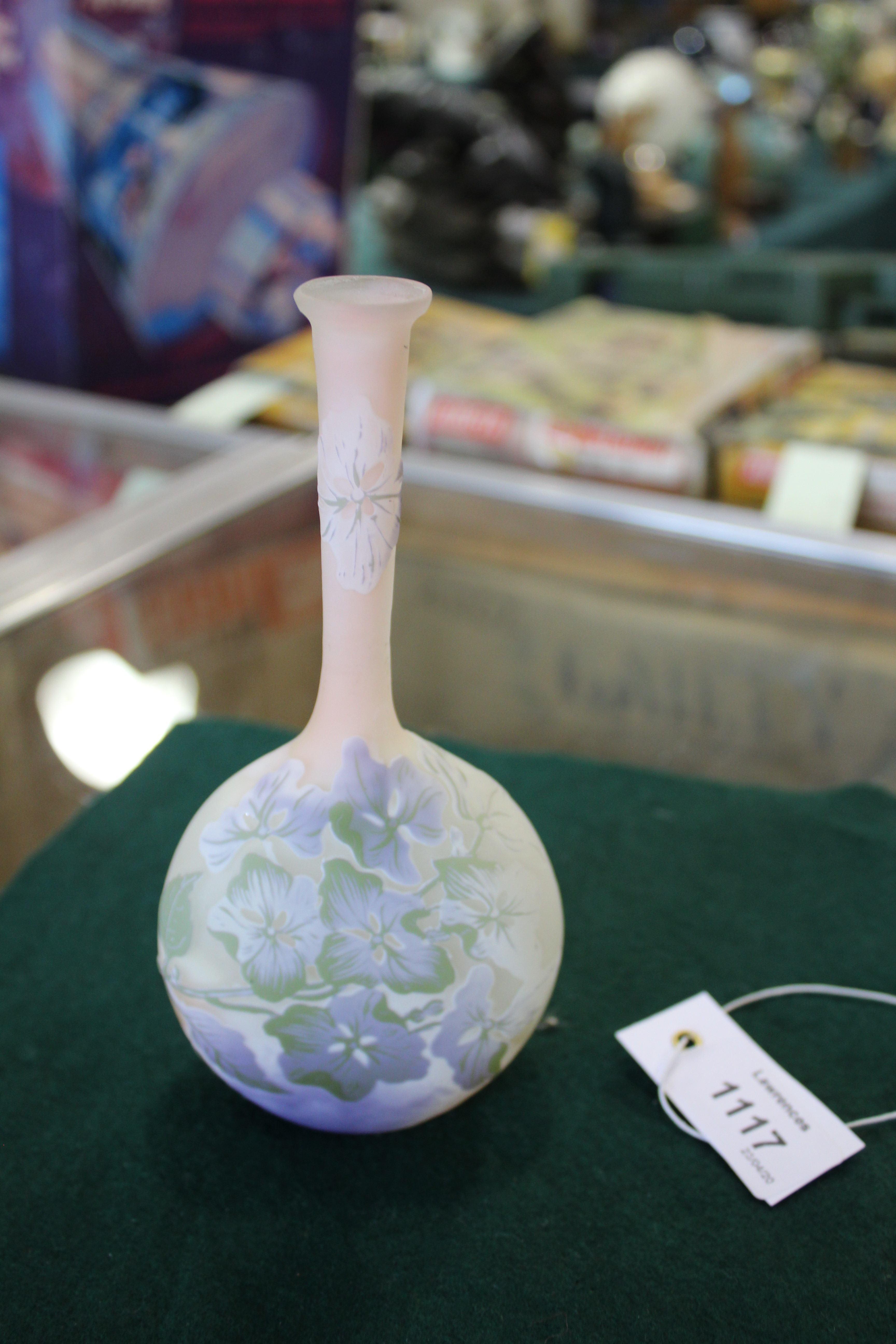 GALLE CAMEO GLASS VASE a small bottled shaped vase with a flattened circular body and slender - Image 2 of 14