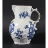 WORCESTER BLUE PRINTED CABBAGE LEAF JUG, circa 1770, in the Heavy Naturalistic Floral Sprays