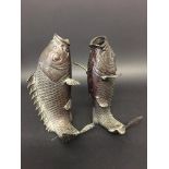 PAIR OF JAPANESE BRONZE LEAPING CARP VASES, Meiji or 20th century, standing on their tails, height