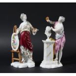 PAIR OF SAMSON FIGURES, Meissen style, of classical maidens emblematic of sculpture and painting,