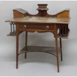 ART NOUVEAU DESK with an inset leather top and inkwell compartments, and with 2 small cupboards to