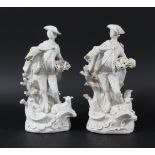 TWO ENGLISH PORCELAIN FIGURES, late 18th century, possibly Derby, modelled as The Dresden