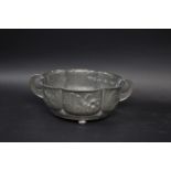 GERMAN ORIVIT ART NOUVEAU BOWL a large pewter bowl with a raised floral design to each panel, with