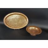 HUGH WALLIS - ARTS & CRAFTS including a large oval copper tray with repeating pattern around the