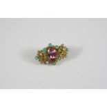 A VICTORIAN PINK TOPAZ, CHRYSOBERYL AND TURQUOISE BROOCH the oval-shaped pink topaz is set with