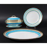 MINTONS PORCELAIN PART SERVICE, circa 1875, with tooled gilt and turquoise banding, comprising