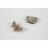 A VICTORIAN DIAMOND BUTTERFLY BROOCH the gold body set with an untested pearl, the wings mounted