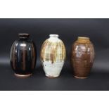 MIKE DODD - STUDIO POTTERY VASES 3 large stoneware vases by Mike Dodd, including one with a