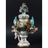 COALPORT POT POURRI AND COVER, circa 1840, painted with a landscape and flowers verso flanked by