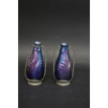 PAIR OF IRIDESCENT VASES possibly by Zsolnay, with a purple iridescent glaze and pewter mounts.