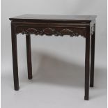 CHINESE HARDWOOD SIDE OR ALTAR TABLE, the rectangular top above a frieze carved with clouds and