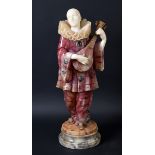 LARGE ART DECO ALABASTER STATUE - PIERROT probably Italian, a large and colourful alabaster figure