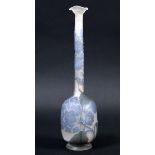 GALLE CAMEO GLASS VASE with a lobed triform body and long slender neck, in muted colours of purple