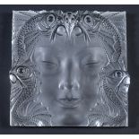 LARGE LALIQUE PLAQUE - MASQUE DE FEMME a large frosted glass plaque, with a depiction of a woman's