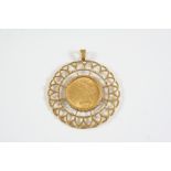 AN AMERICAN FIVE DOLLAR COIN 1899, in a 9ct gold fancy openwork pendant mount, total weight 15.3