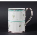 ENGLISH PEARLWARE TANKARD, of faceted, cylindrical form with floral sprigs beneath a turquoise