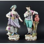 PAIR OF LARGE MEISSEN FIGURES OF THE GARDENER AND COMPANION, late 19th century, he standing