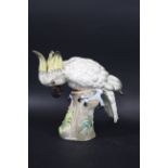 LARGE GERMAN PORCELAIN COCKATOO - CARL THIEME a large porcelain Cockatoo, perched on a tree stump