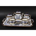 COALPORT AESTHETIC TASTE TEASET AND TRAY, later 19th century, with blue and gilt Royal Lily style