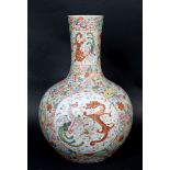 LARGE CHINESE MILLEFLEURS VASE, 20th century, of bottle form, enamelled with roundels of dragon