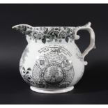 QUEEN VICTORIA AND PRINCE ALBERT PEARLWARE MARRIAGE JUG, circa 1840, black printed with a double
