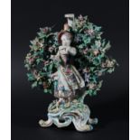 ENGLISH PORCELAIN BOCAGE GROUP, late 18th century, probably Bow, the young girl standing before