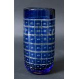 ORREFORS 'ARIEL' GLASS VASE - EDVIN OHRSTROM a cylindrical blue glass vase, designed with bubbles