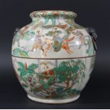 CHINESE VASE, painted with a continuous warrior scene above a hunting and garden scene, on a crackle