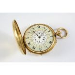 AN 18CT GOLD INDIAN HALF HUNTING CASED POCKET WATCH the cream and white enamel dial inscribed with