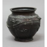 CHINESE BRONZE JARDINIERE, cast with a scrolling dragon beneath a lappet border, seal mark, height