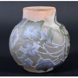 GALLE CAMEO GLASS VASE a small cameo glass vase of muted colours of blue and green, with a floral