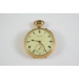 AN 18CT GOLD OPEN FACED POCKET WATCH BY S.SMITH & SON the signed white enamel dial with Roman