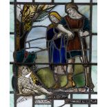 ARTS & CRAFTS STAIN GLASS PANEL a large pictorial stain glass panel with a depiction of two