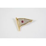 A RUBY AND DIAMOND FLAG BROOCH the circular-cut ruby is set within a surround millegrain set with