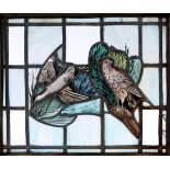 ARTS & CRAFTS STAIN GLASS PANEL a pictorial stain glass panel with a depiction of two Birds and