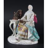 CONTINENTAL FIGURE OF THE GOOD HOUSE KEEPER, probably Meissen, after Kaendler, the lady seated