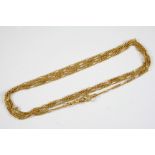 A 9CT GOLD LONG AND SHORT LINK LONG GUARD CHAIN 138cm long, 23.9 grams