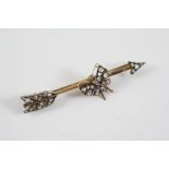 A VICTORIAN ARROW AND BUTTERFLY BROOCH mounted with rose-cut diamonds, in silver and gold, 6.2cm