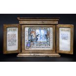 ARTS & CRAFTS RELIGIOUS TRIPTYCH possibly painted on vellum, the central panel painted with a