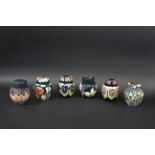 MOORCROFT GINGER JARS 6 modern lidded ginger jars, including Violet (2), Balloons (designed by