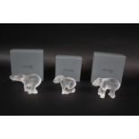 BOXED LALIQUE GLASS ELEPHANTS 3 crystal glass Elephants from the Sumatra range, each in Lalique