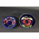 MOORCROFT BOWL - PANSY an octagonal bowl in the Pansy design, the flowers painted on a blue