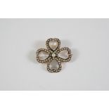 A MOONSTONE AND PEARL BROOCH PENDANT the quatrefoil brooch is mounted with heart-shaped moonstones