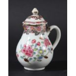 CHINESE FAMILLE ROSE SPARROW BEAK JUG AND COVER, enamelled with floral sprays, height 12.5cm